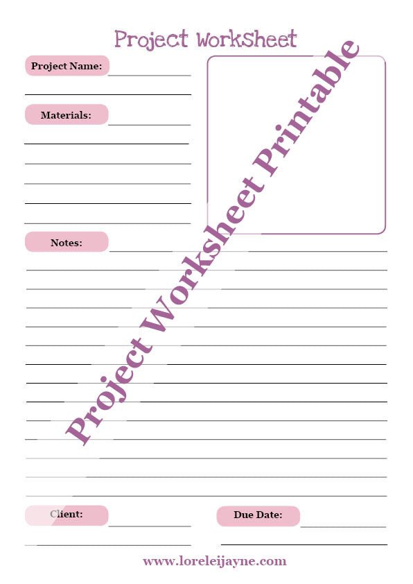 Project Worksheet Printable - Lorelei Jayne