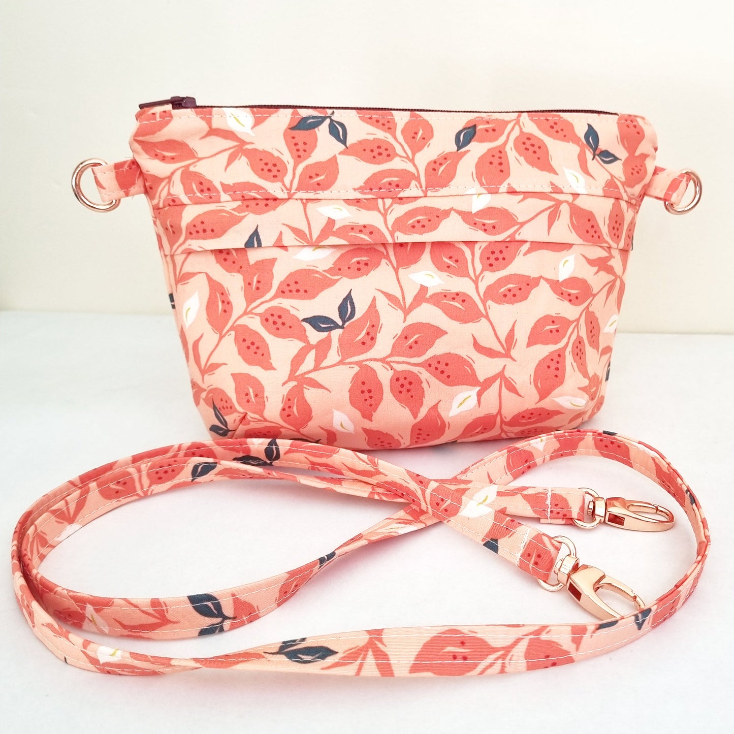 aprcot bag  with blue leaves Amelia Pouch Bag PDF Sewing Pattern - Lorelei Jayne