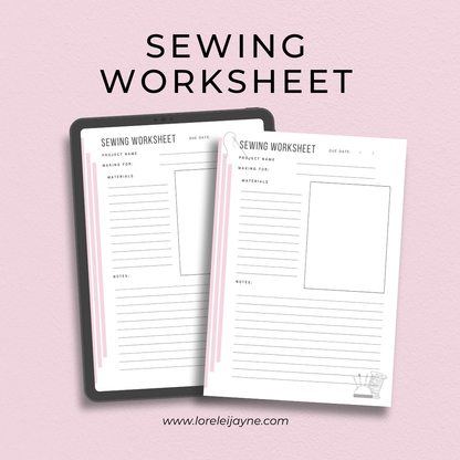 Sewing Worksheet PDF Printable - Lorelei Jayne