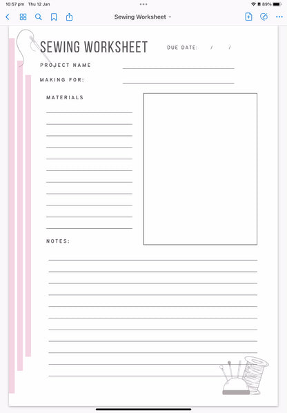 Sewing Worksheet PDF Printable